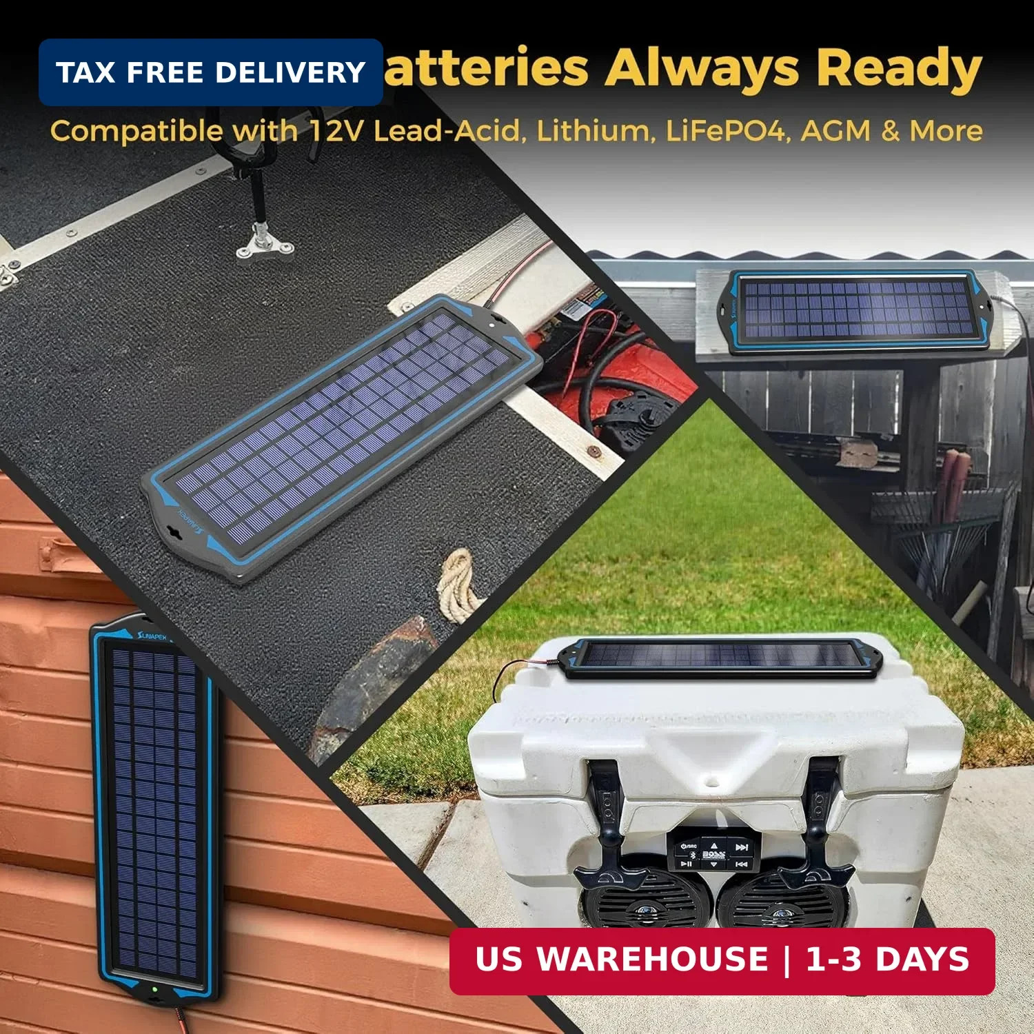 SUNAPEX 12V Solar Battery Charge: 5W Waterproof Portable Solar Panel Kit – Batte