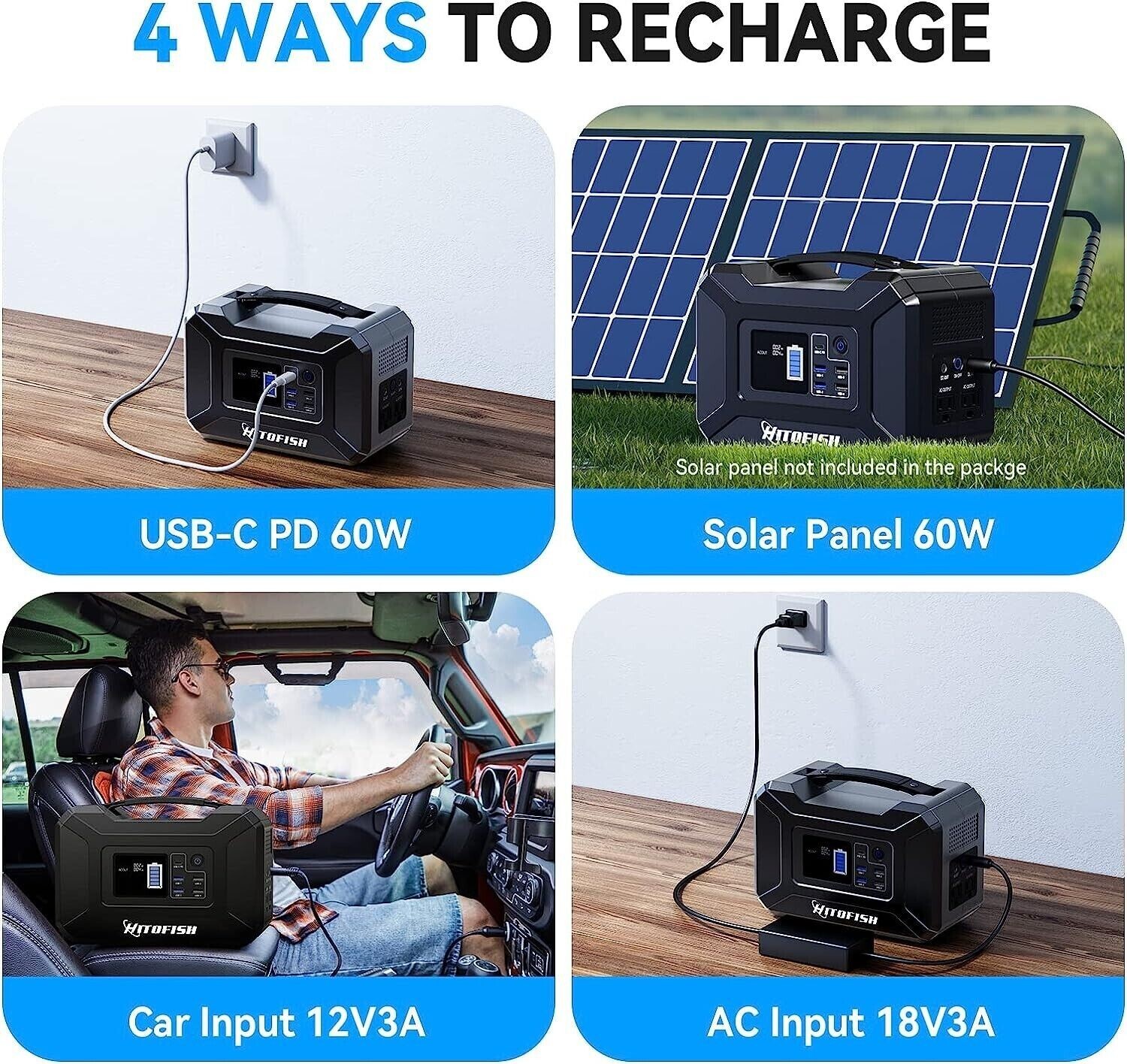 Portable Power Station, 300Wh Outdoor Backup Lithium Battery Solar Powered