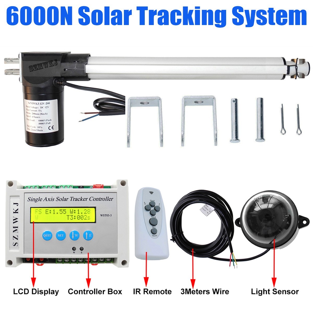 6000N Single Axis Solar Tracker Kit -16″ Linear Actuator + Electronic Controller