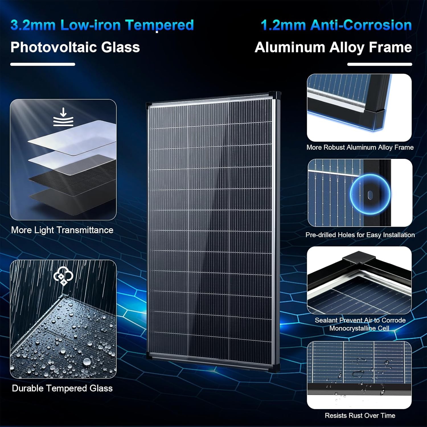 200W Solar Panel Controller Kit Battery Power Charge Roof RV Boat Home Off-Grid