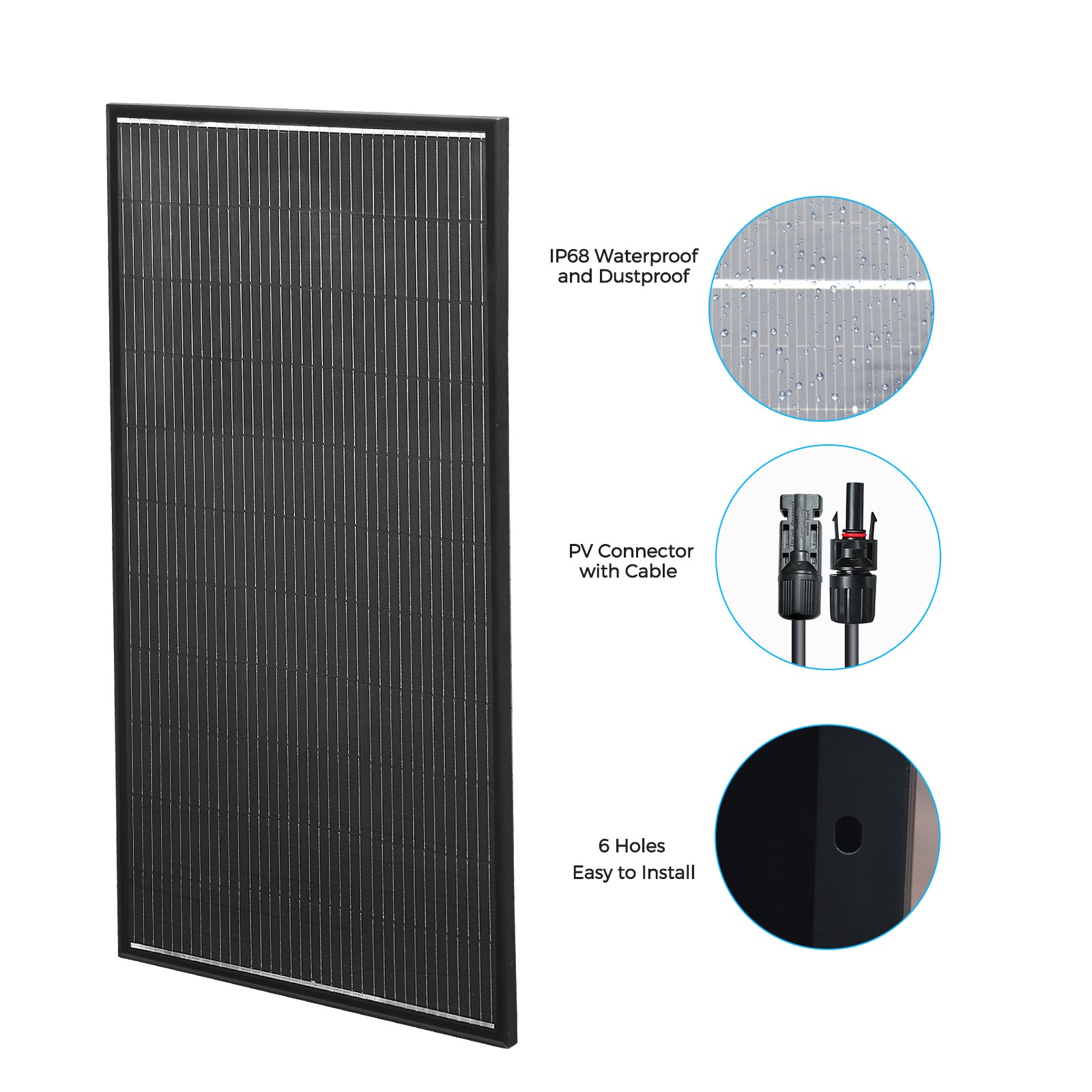 200 Watt Solar Panel Monocrystalline 12V Battery Charging for Home RV Boat Black