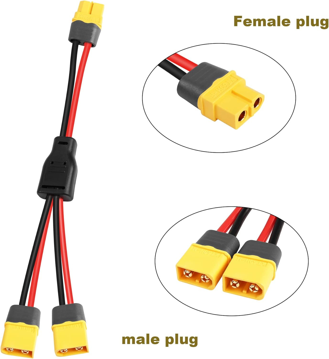 GINTOOYUN XT60 Y Splitter Extension Cable 12 AWG XT60 Female to Dual Male Connec