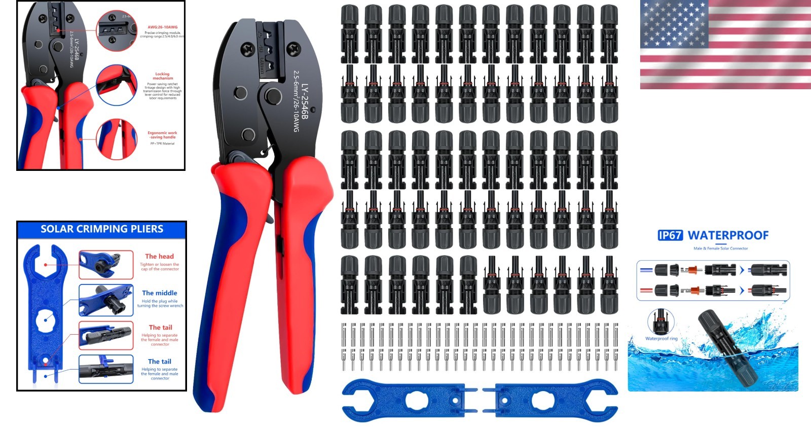 Solar Panel Connector Kit, 60PCS Crimper Tool Set