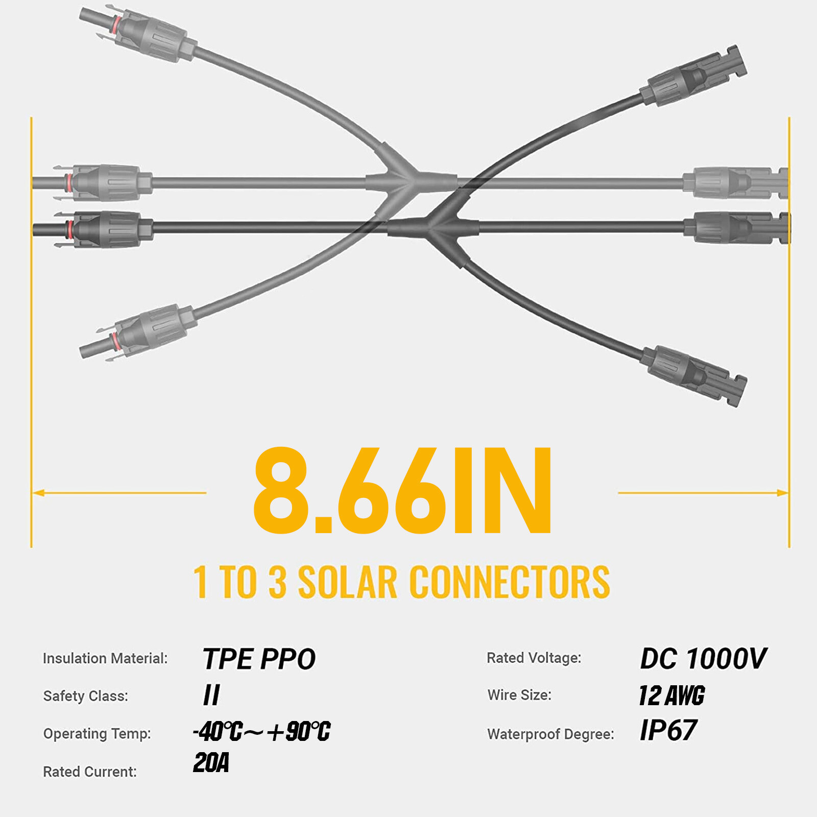 Solar Connectors Parallel Adapter Cable Wire Plug Kit for Solar Panel Y Branch