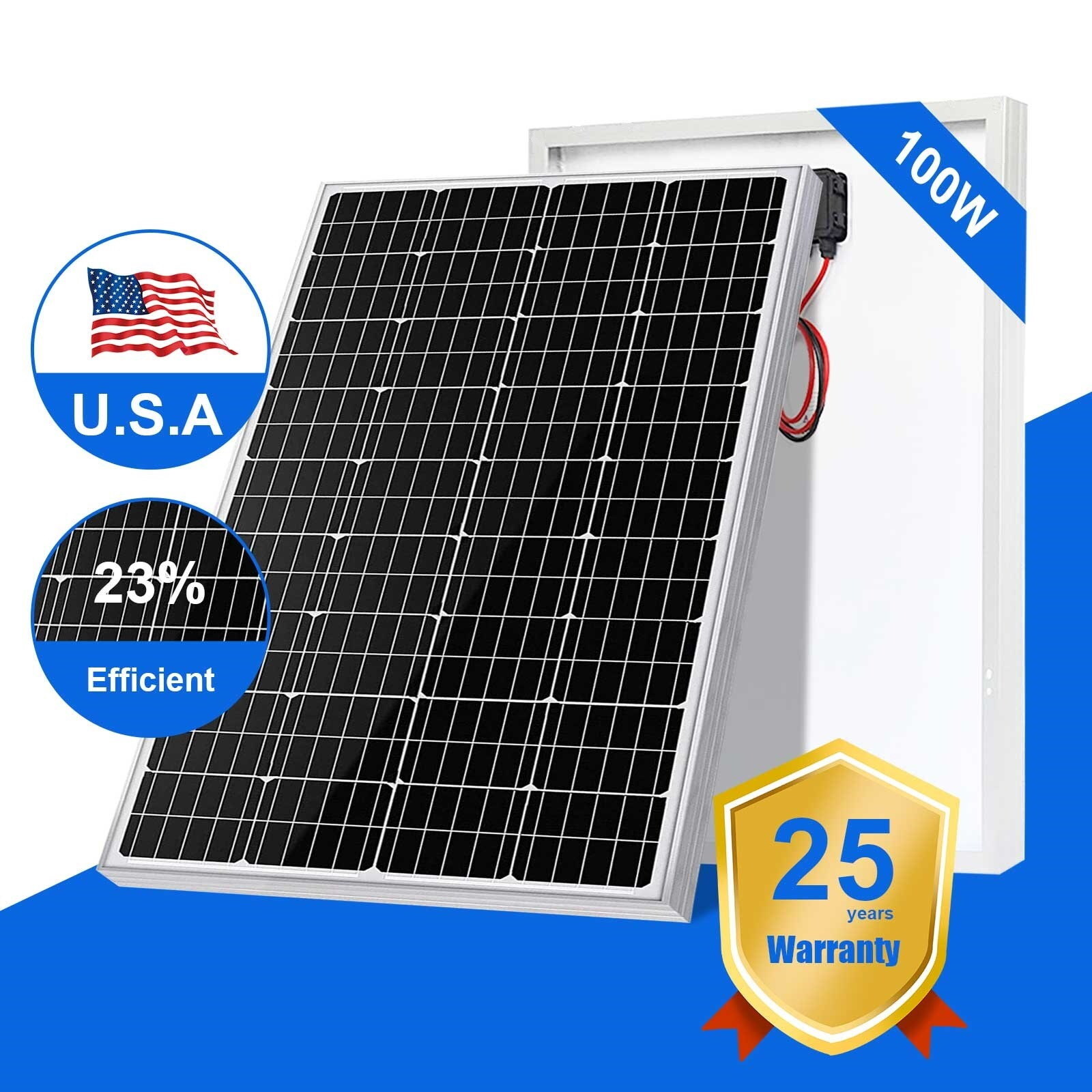 100W Watts 12V Volt Monocrystalline Solar Panel PV Power For RV Marine Rooftop