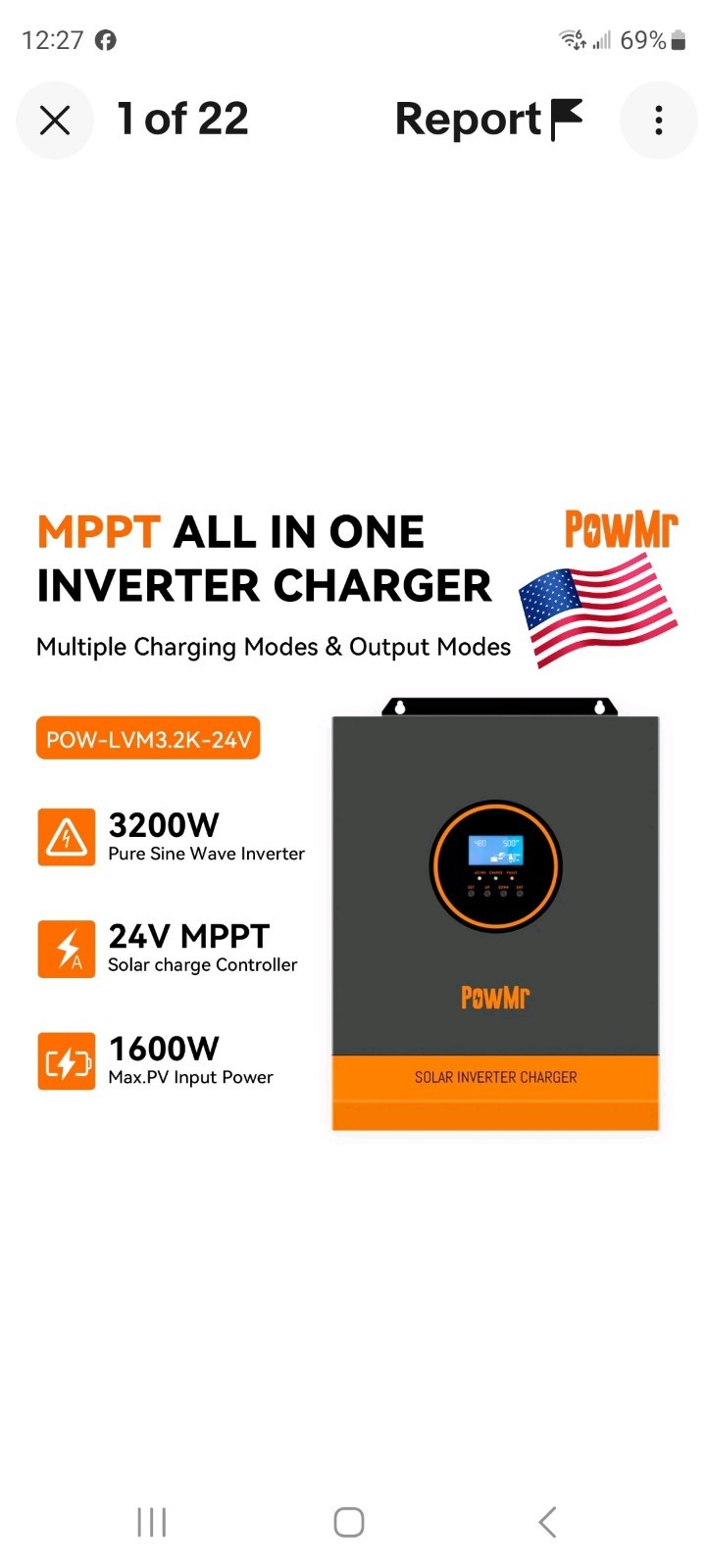 3200VA 3000W 24VDC Solar Hybrid Inverter Charge Controller