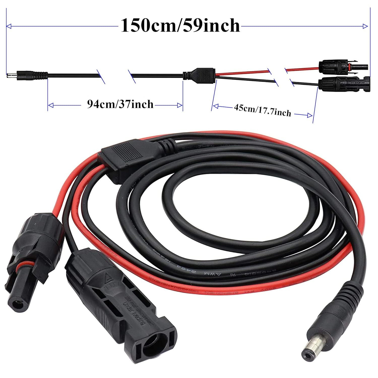 Solar Panel Adapter Cable – MC-4 to DC with Multiple Connector Tips (5.5Mm X 2.1