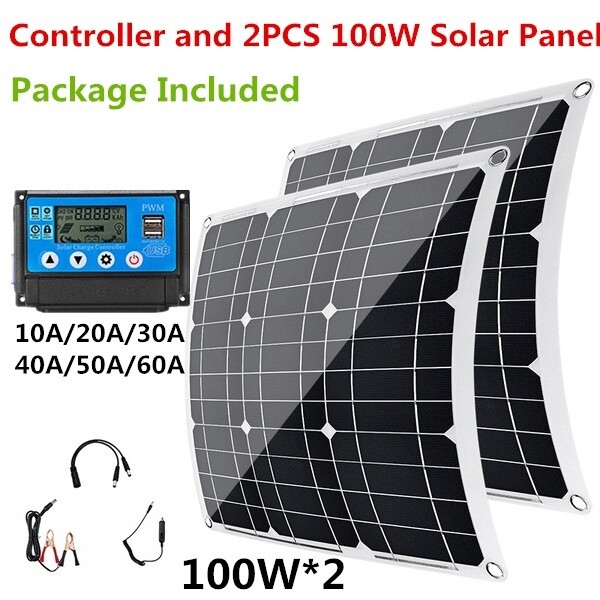 200W (2x 100W) 12V Solar Panel Kit, 50A Solar Controller for Off Grid, Home, RV
