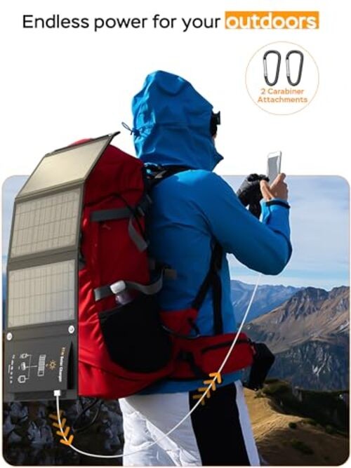 Orange 21W Foldable Solar Panel Charger – IP65 Waterproof – Orange