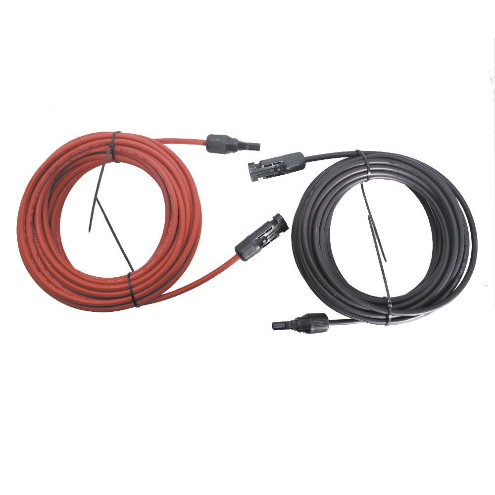 Solar Panel Extension Cable Wire Connector 30 FT Black + Red 12AWG 1 Pair
