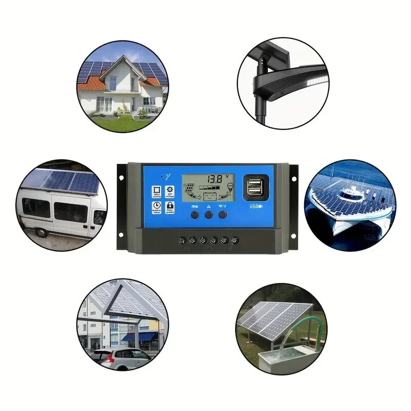 80A Solar Panel Battery Charge Controller 12V 24V, Dual USB Port, LCD Display