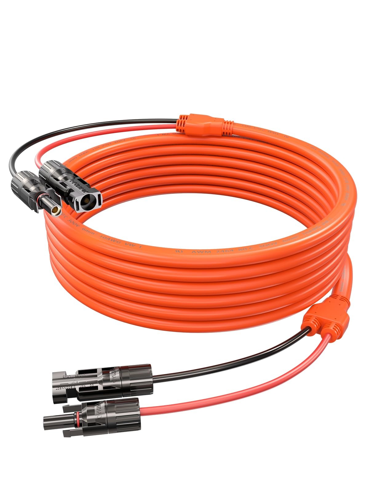 10AWG 6mm Solar Extension Cable 30Ft Orange PV Wire IP68 Connectors