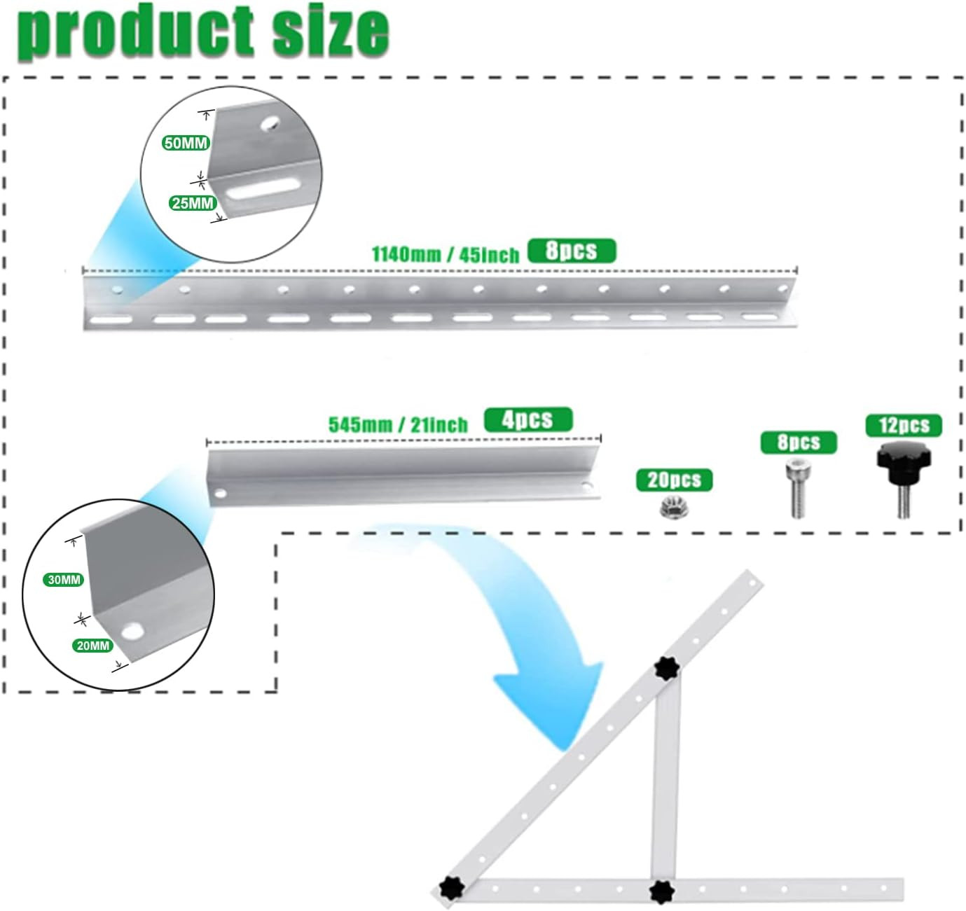 Adjustable Solar Panel Mounting Brackets – 2 Sets 45 Inch Durable Tilt Solar Pan