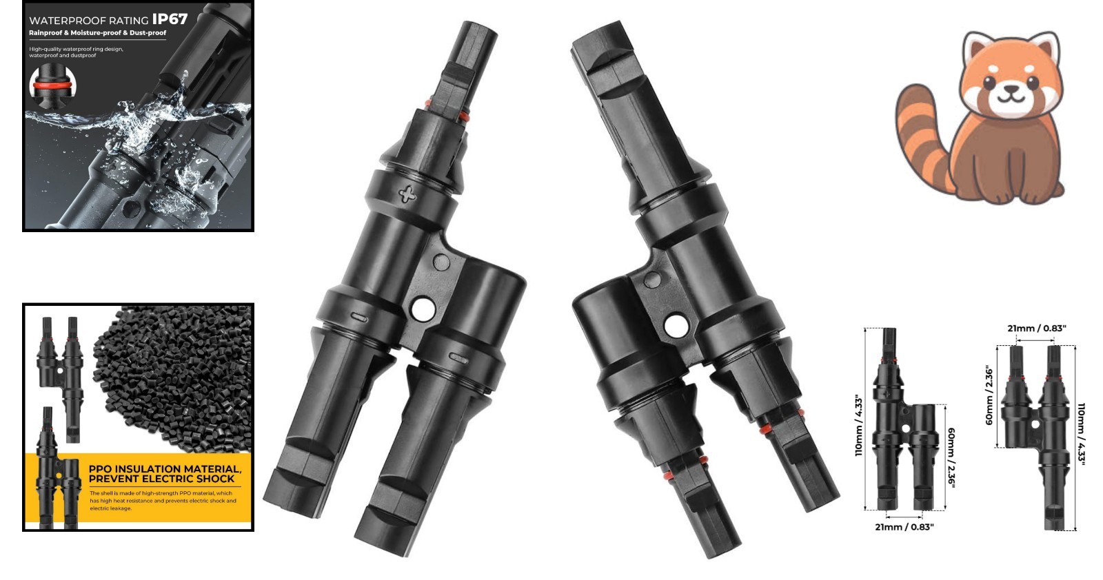 1 Pair Waterproof Solar Y Connectors – Compatible with 14AWG to 10AWG Cables