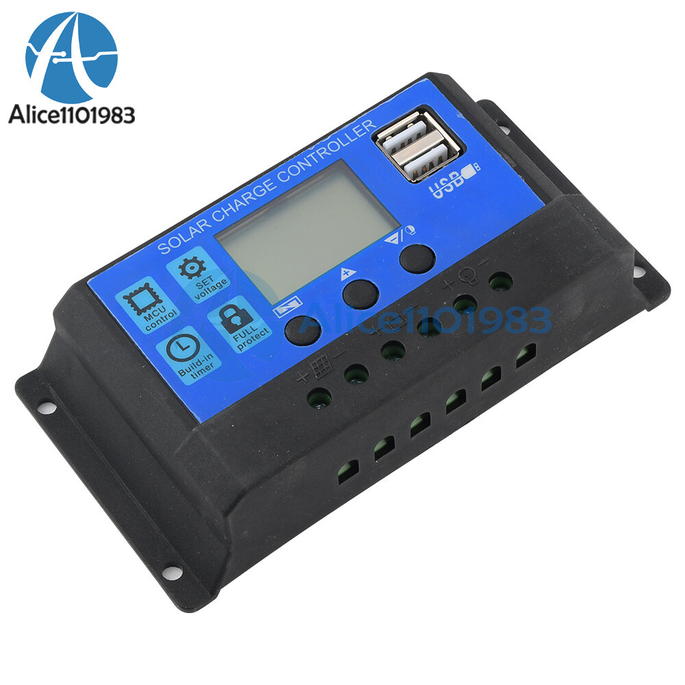 Solar Panel 12V 24V 10A 20A 30A Battery Charge Controller LCD Regulator Dual USB