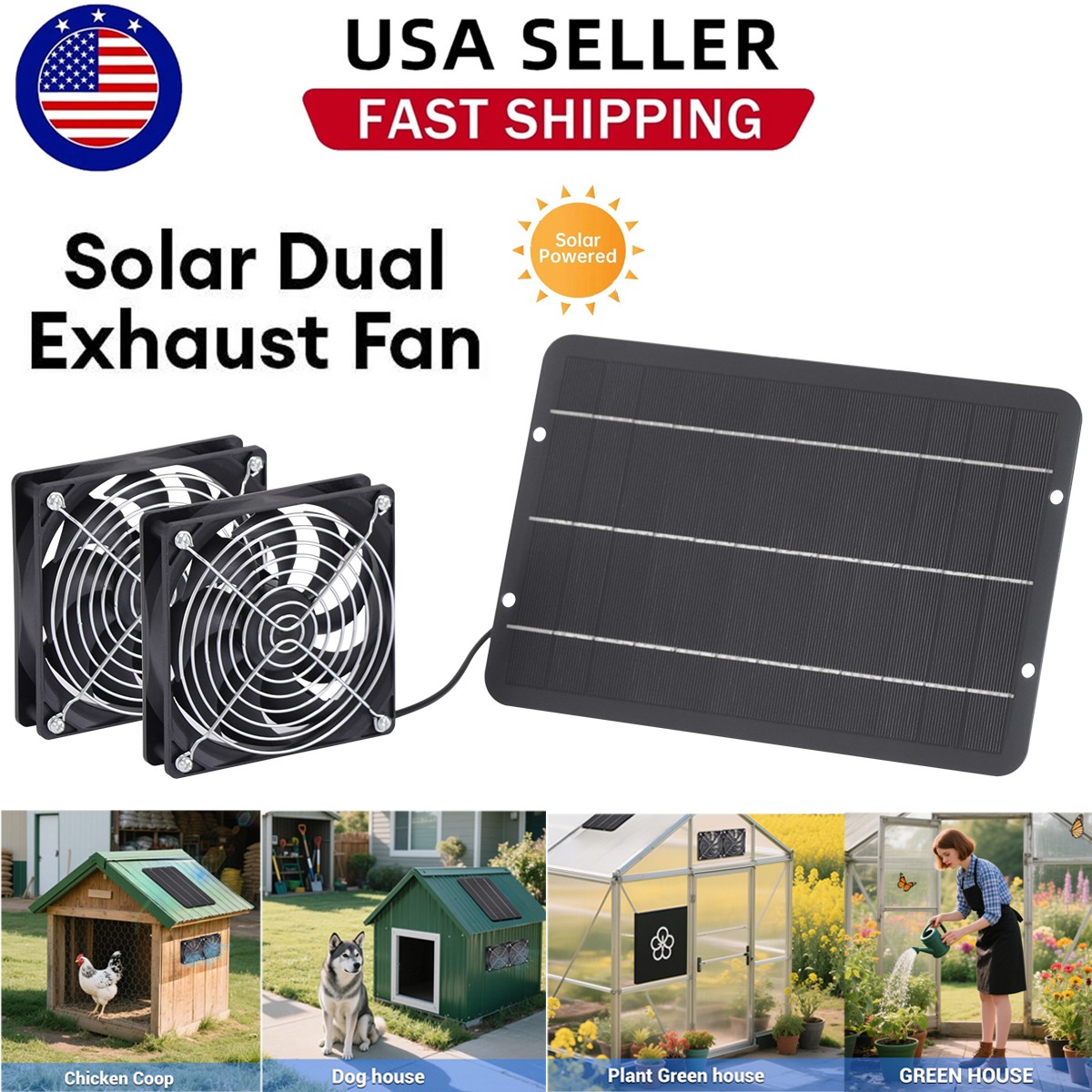 12V Solar Exhaust Fan Kit,Waterproof Ventilation Fan for Chicken Coop Pet House
