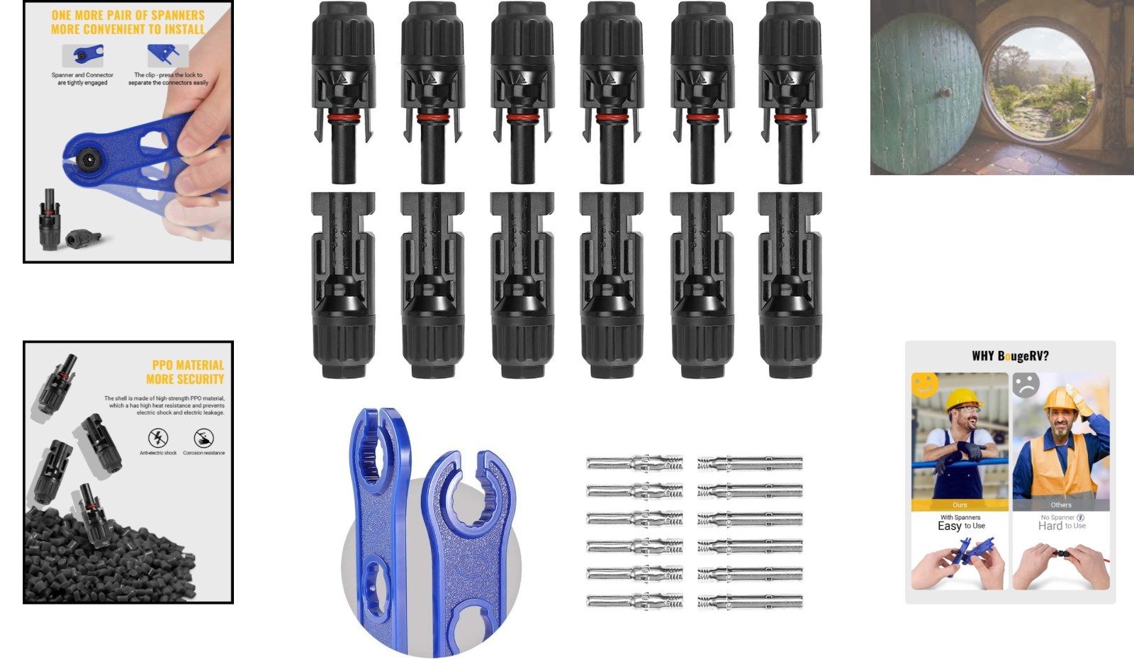 12 PCS Male/Female Solar Connectors with Spanners – Waterproof & UV Resistant