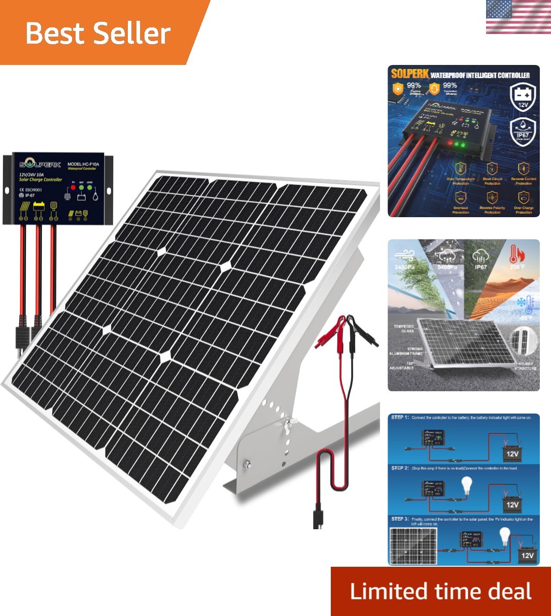 Versatile 50W Solar Panel with Waterproof Controller for Outdoor Adventures