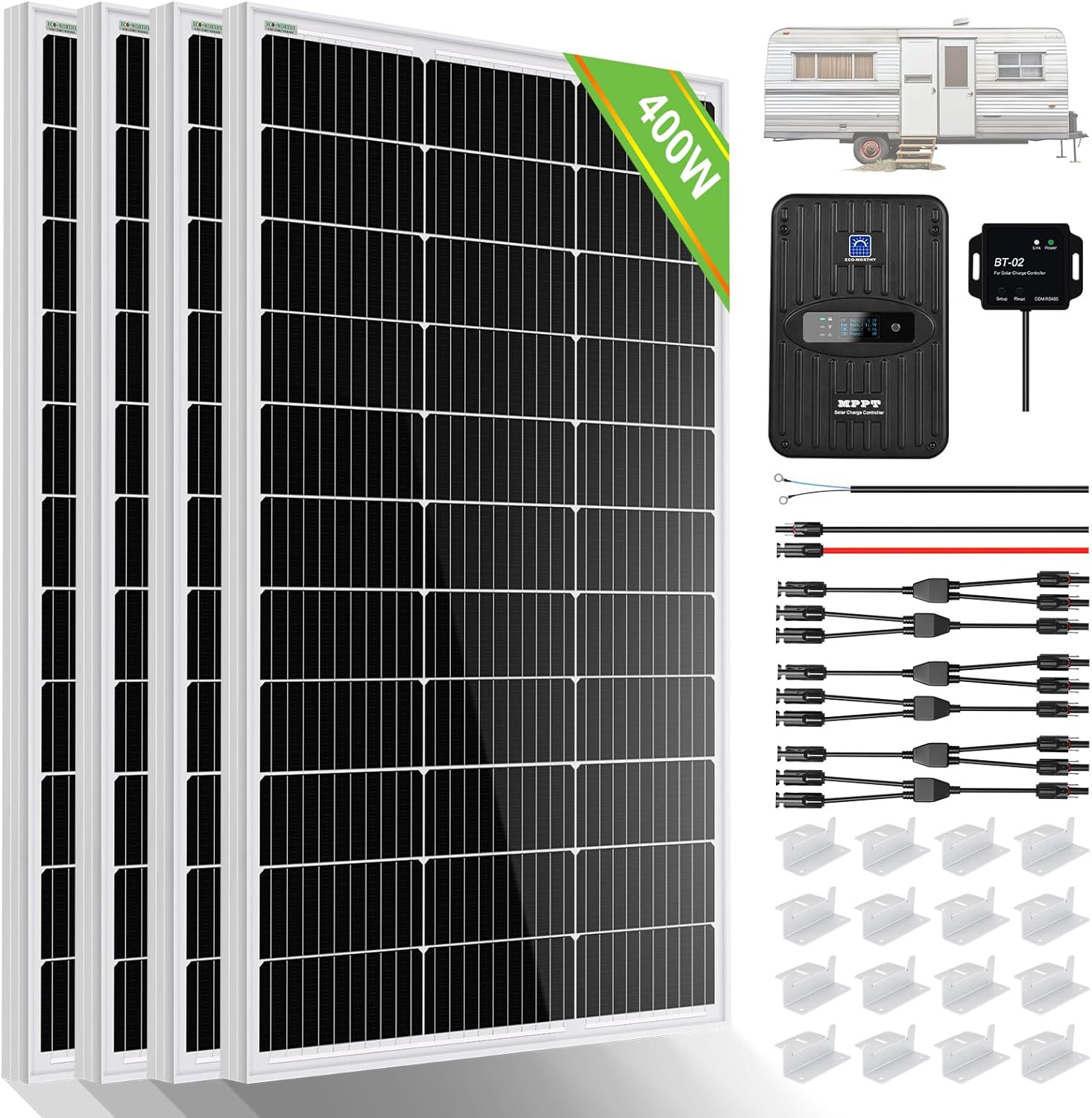 400W 12V Solar Panel Kit with MPPT Controller & Bluetooth for Home/RV/Boat