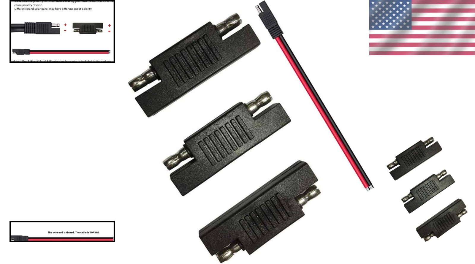 Lightweight SAE Polarity Connectors 3-Pack for Correcting Solar Charger Issues