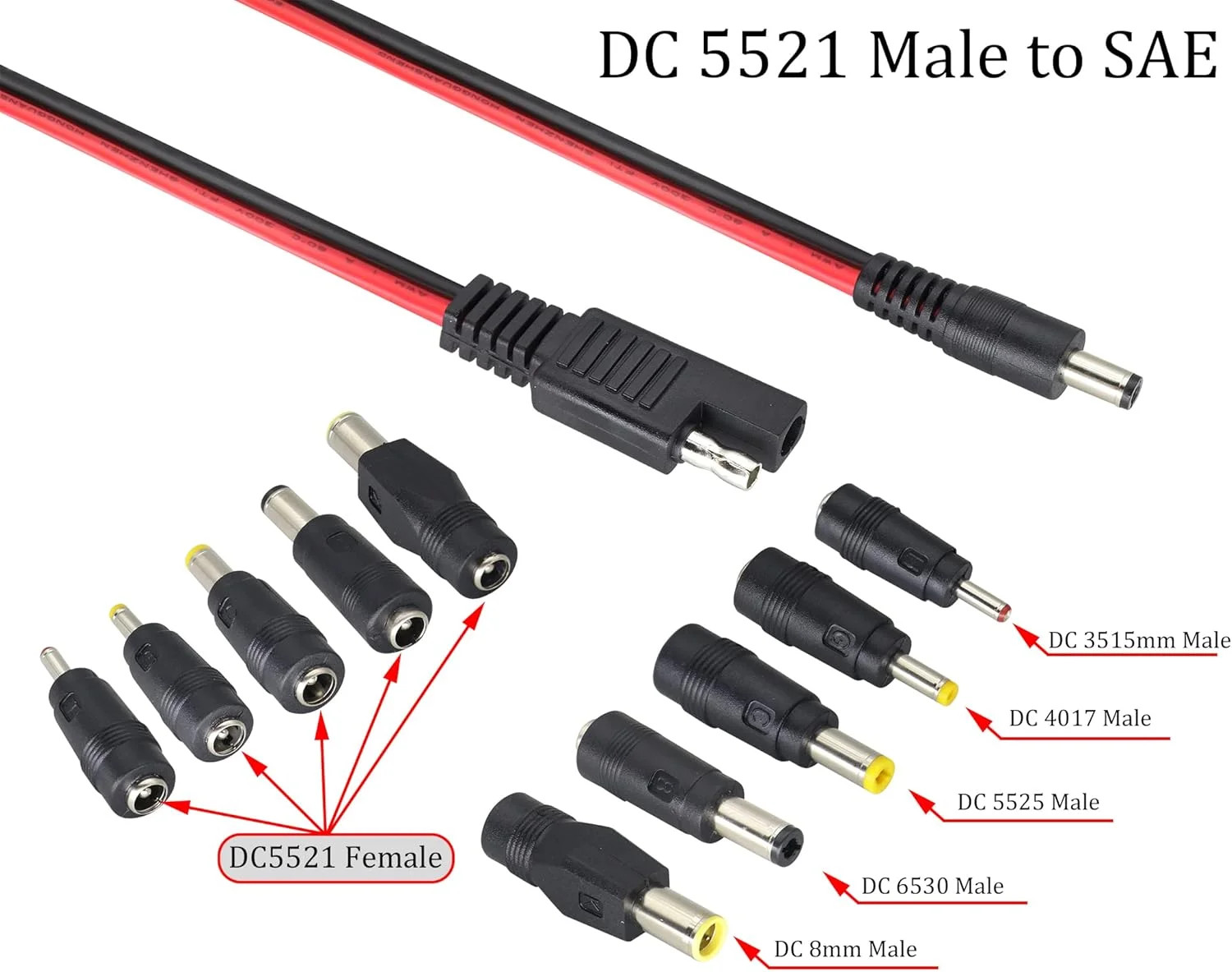 2Pack SAE to DC Adapter Cable SAE Plug to DC 5.5mmx2.1mm Male Connector Cables w