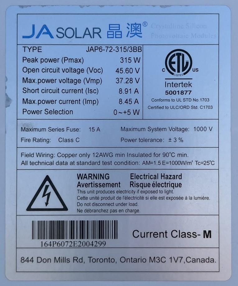 LOT OF 25 JA Solar 300-315 Watt Multicrystalline Solar Panels