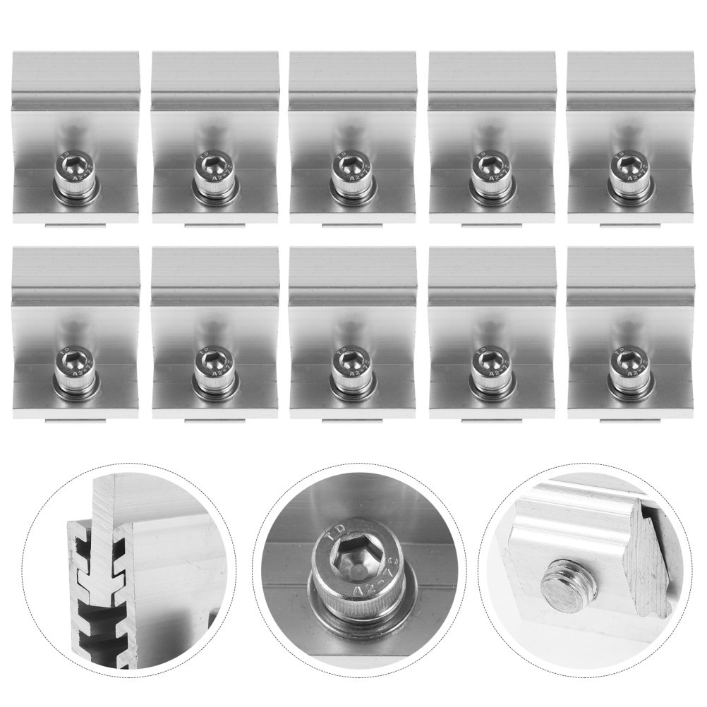 10Pcs Reusable Aluminum Solar Panel Clamps for Mounting Silver
