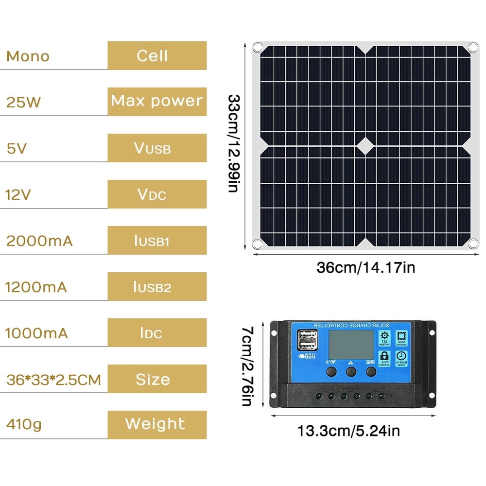 200 Watt Portable Solar Panel Charger W/ Charge Controller,100A Starter Kit US