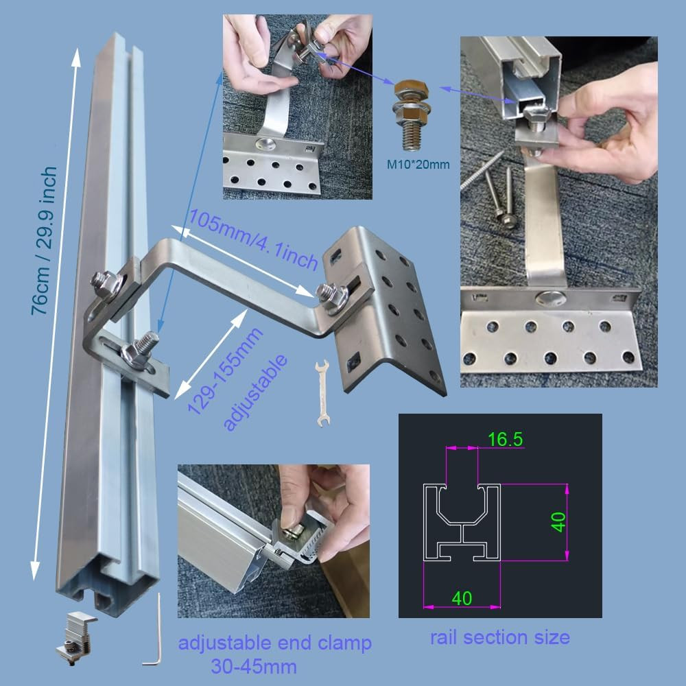 Adjustable Solar Panel Mounting Bracket Kit for Metal & Tile Roofs
