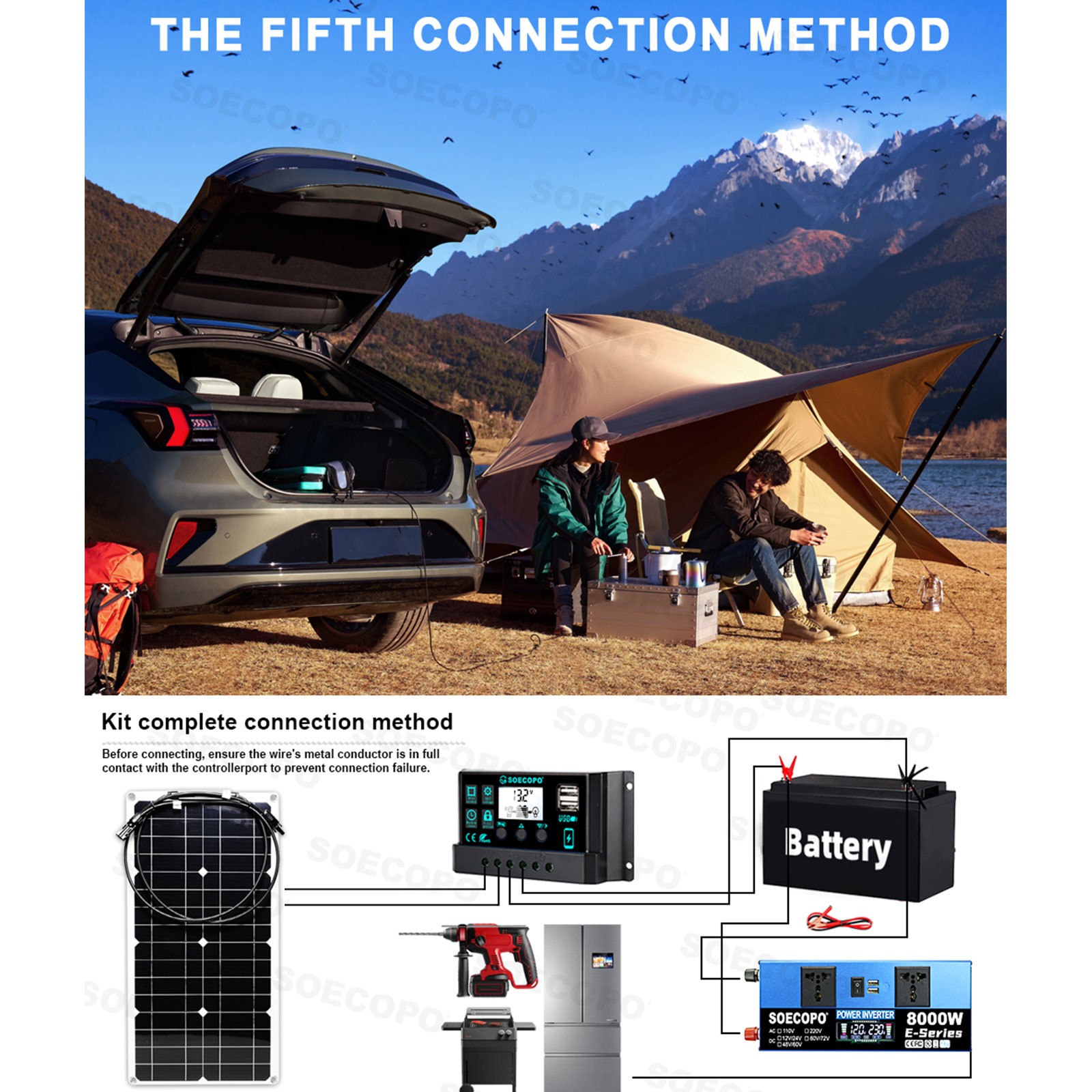 SOECOPO 8000W Peak Solar System Kit Flexible Panel 100A Controller 12V 110V 220V