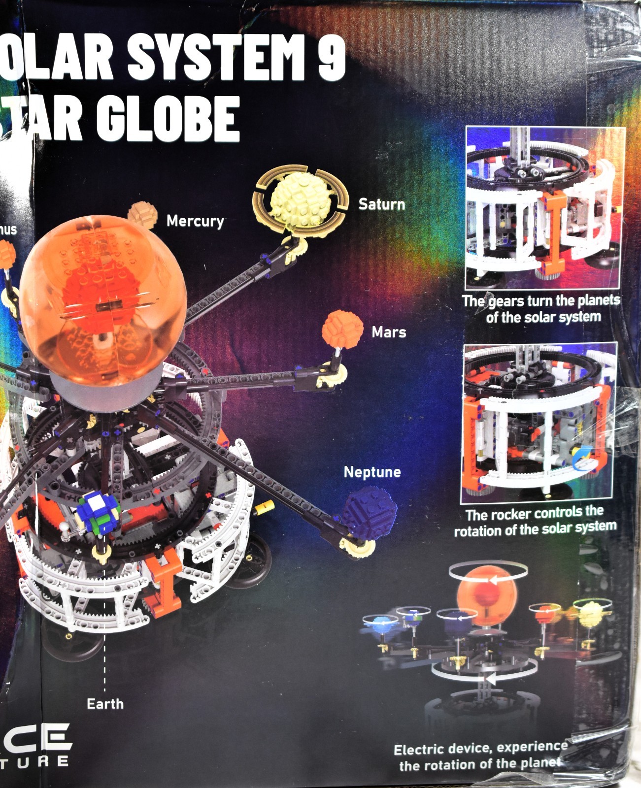 Dual-Mode Spinning Solar System Space Building Kit Rotating Planets Light-up Sun