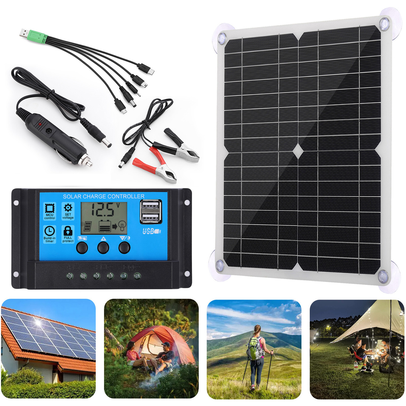 200 Watts Solar Panel Kit 100A Battery Charger + Controller For Caravan Boat RV