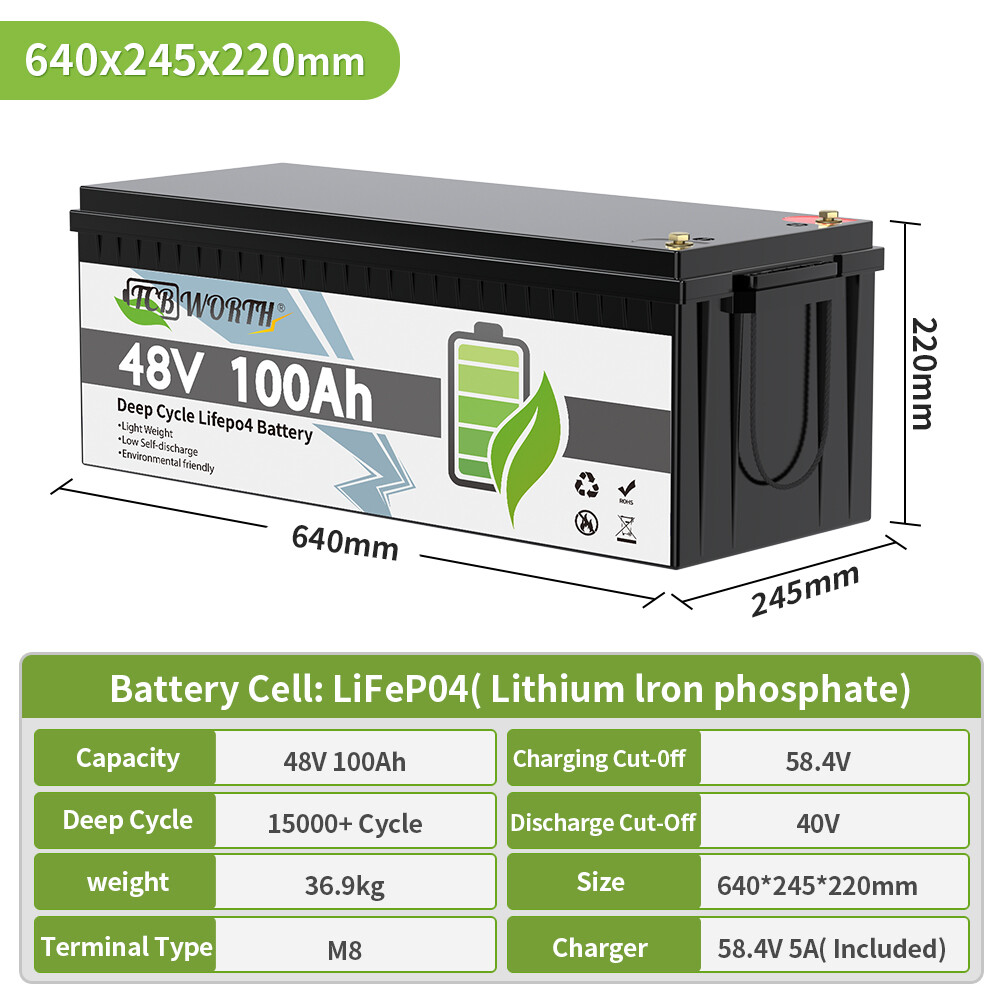 48V 100Ah Lifepo4 Lithium Battery 200A BMS Boat Golf Cart Solar VAN RV EV Camper