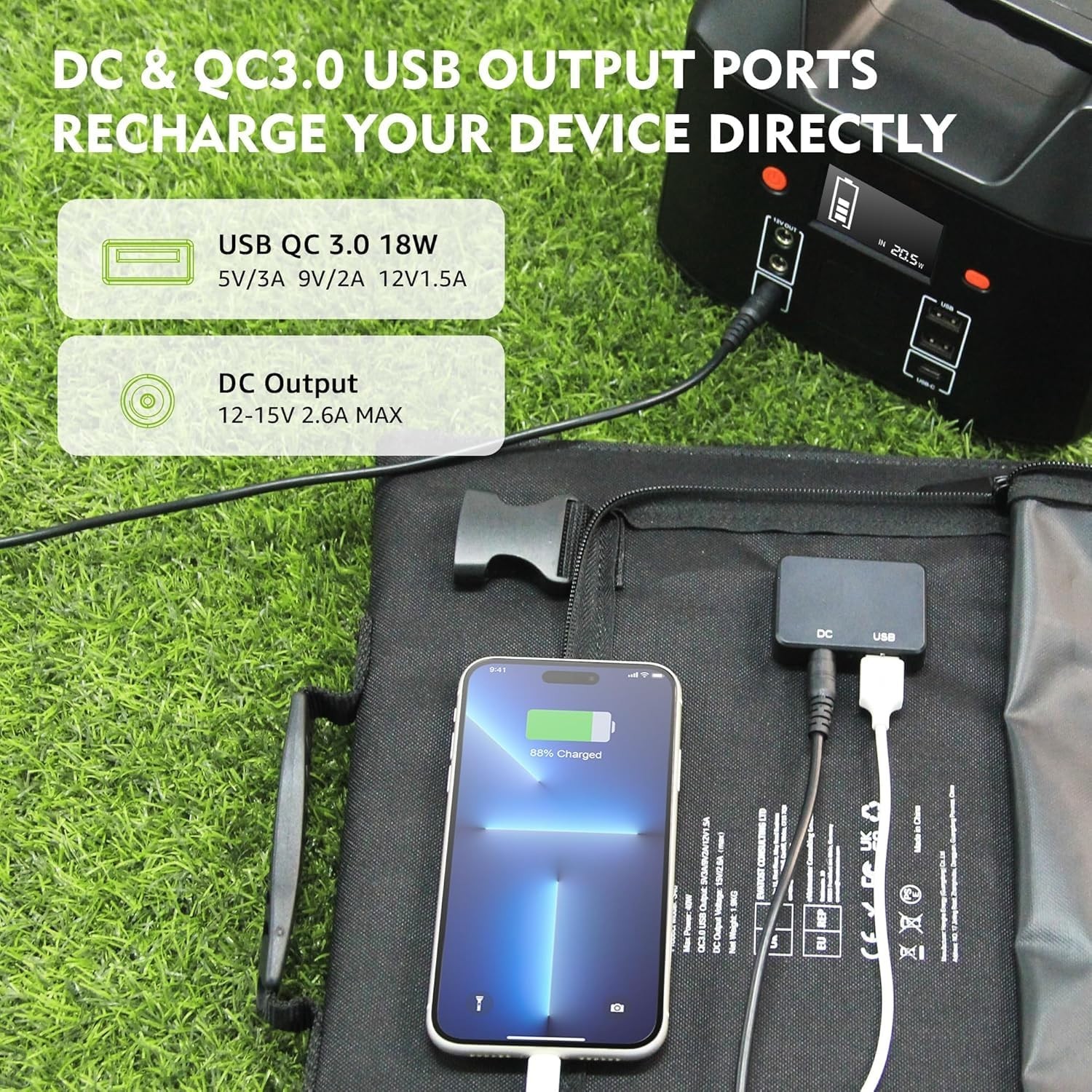 40W Foldable Solar Panel for Portable Power Station, QC3.0 USB, 12-15V DC, 10 Co