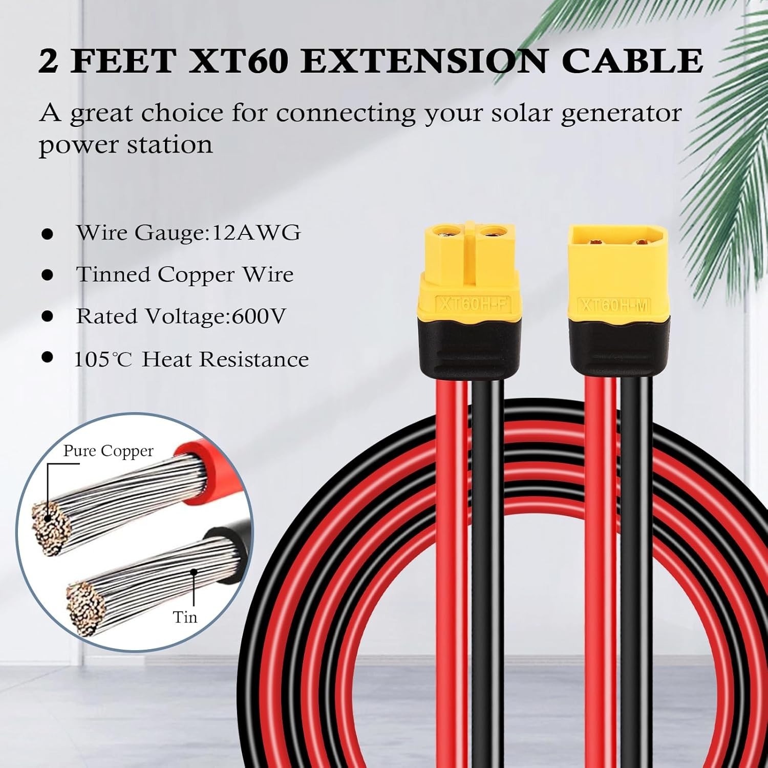 2FT 12AWG XT60 Male-Female Extension Cable – Durable, Waterproof and Efficient
