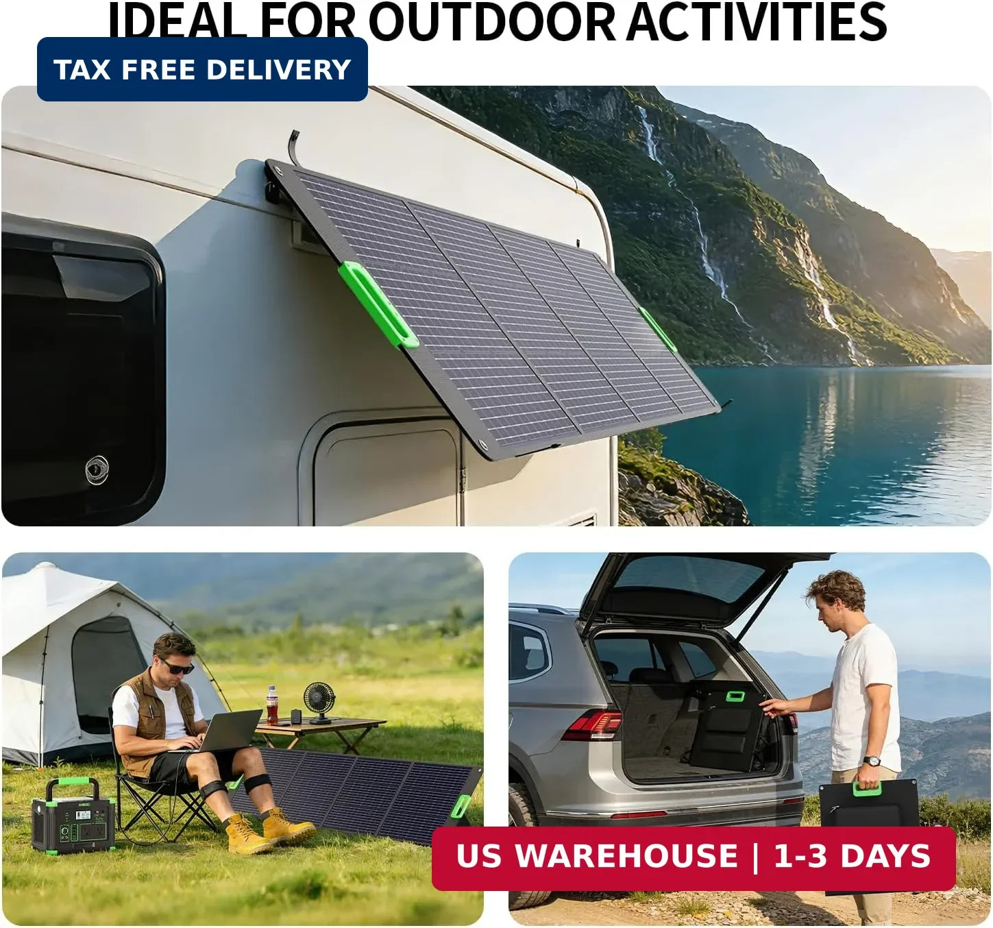 200W Portable Solar Panel for Power Station, Foldable Solar Charger w/ 4 Kicksta