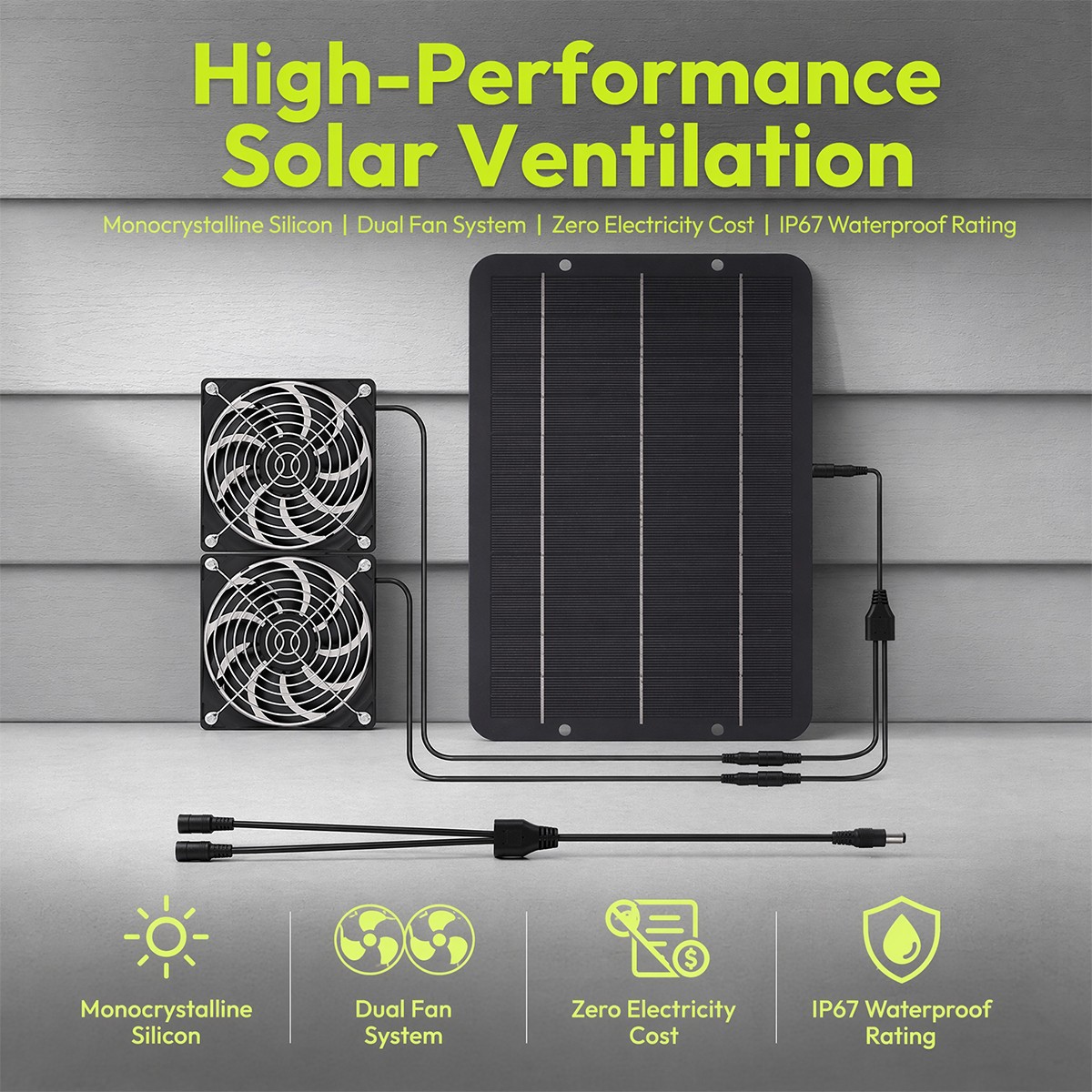 Solar Powered Dual Exhaust Fan Kit IP65 Waterproof Ventilation System for Coop