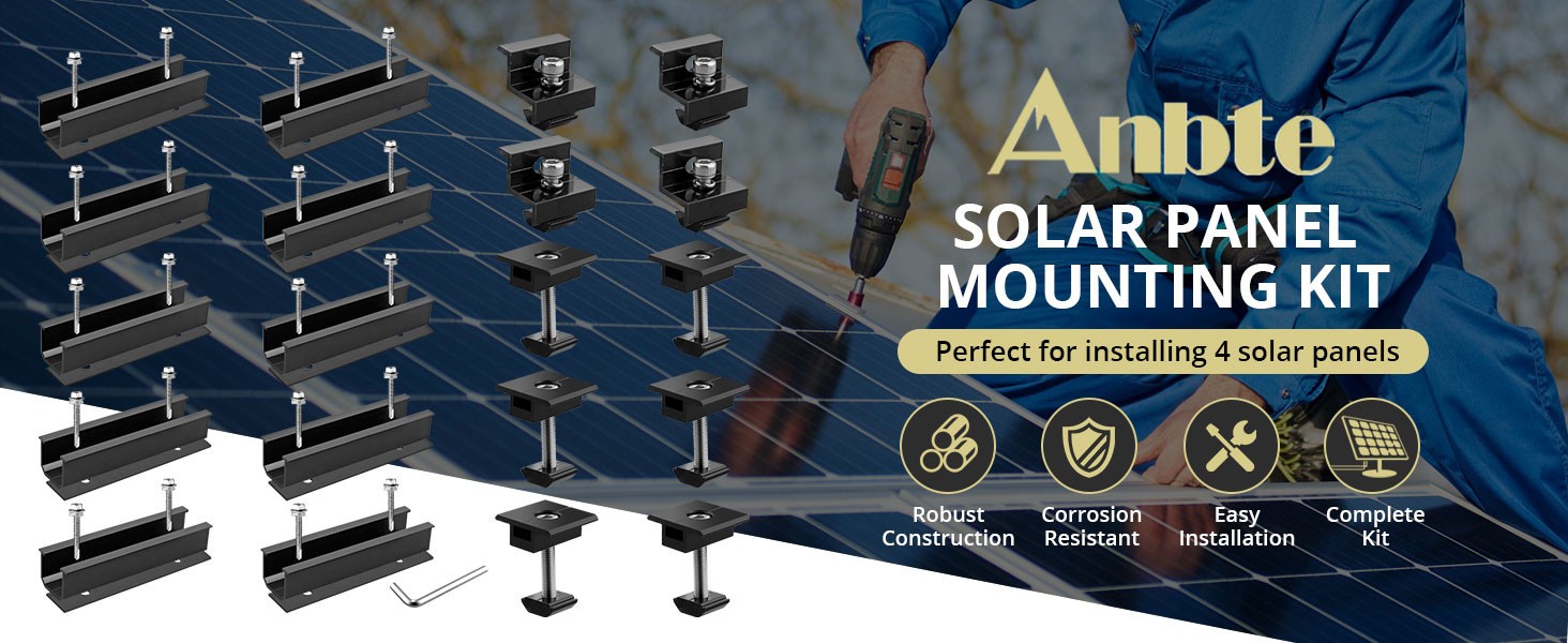 Solar Panel Mounting Brackets, Included 10PK 4.72 in Rails + 4 End Clamps + 6 Ce