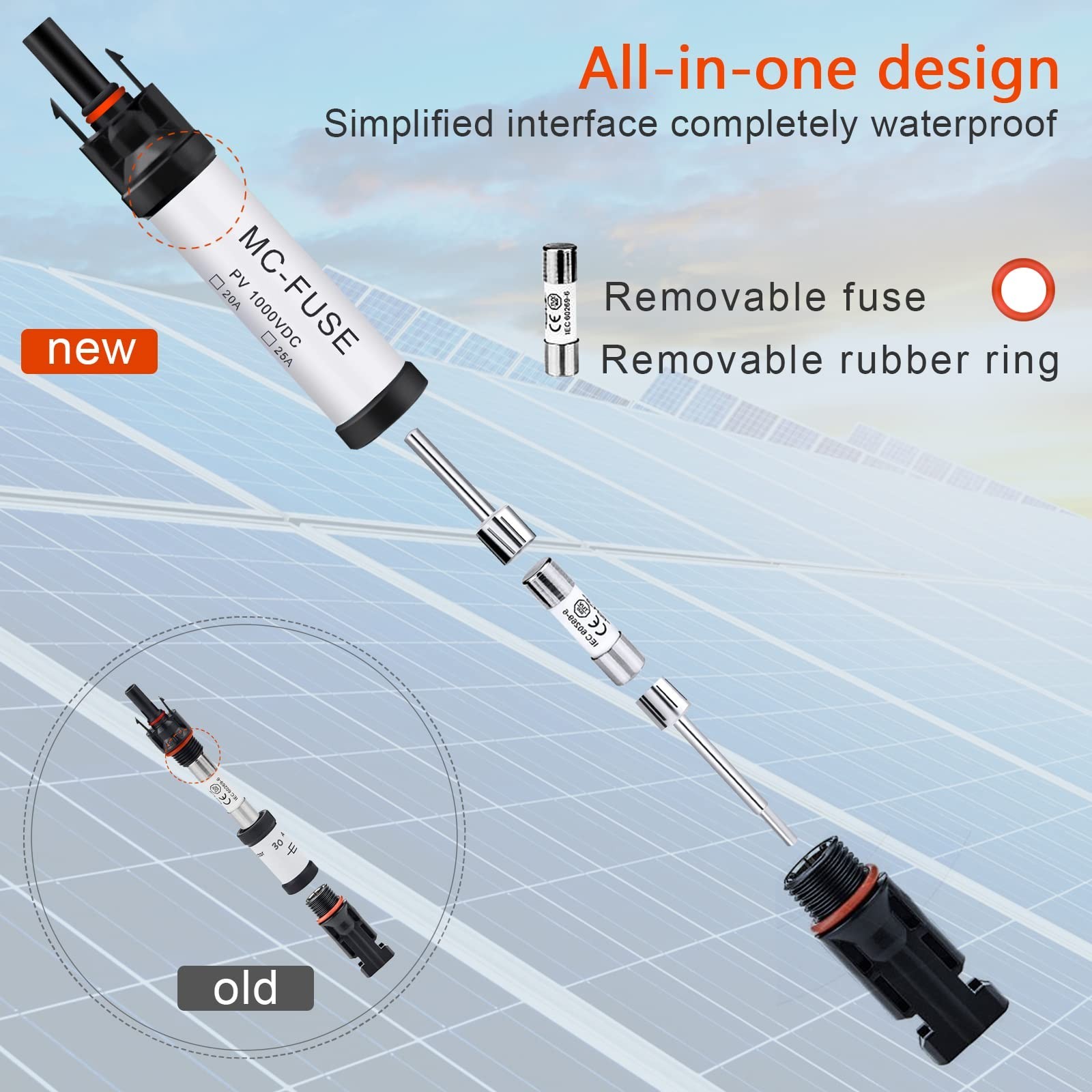 10A Waterproof Solar Fuse Holder Kit – 1000V In-Line Connectors + 8 Fuses