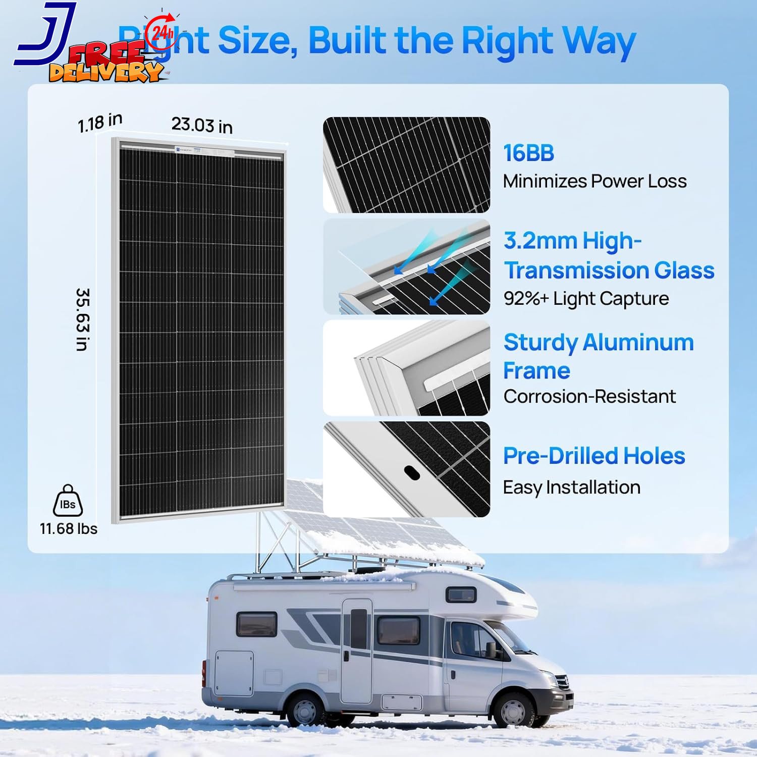 400W Solar Panels N-Type 4Pcs 100 Watt 18V Monocrystalline IP68 Waterproof 16BB
