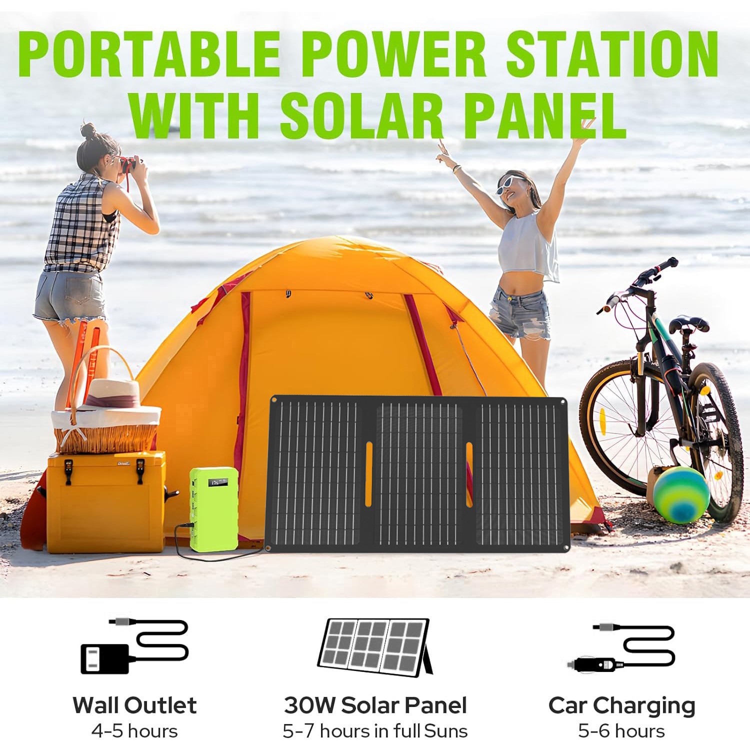 Portable Power Bank Mini Solar Generator with 30W Solar Panel Kit for Camping