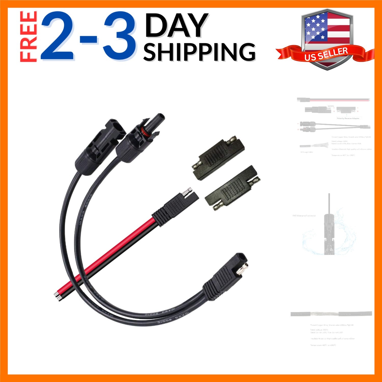 Solar Panel Connectors 10AWG Compatible with MC-4 Solar Connecter to SAE Adap…