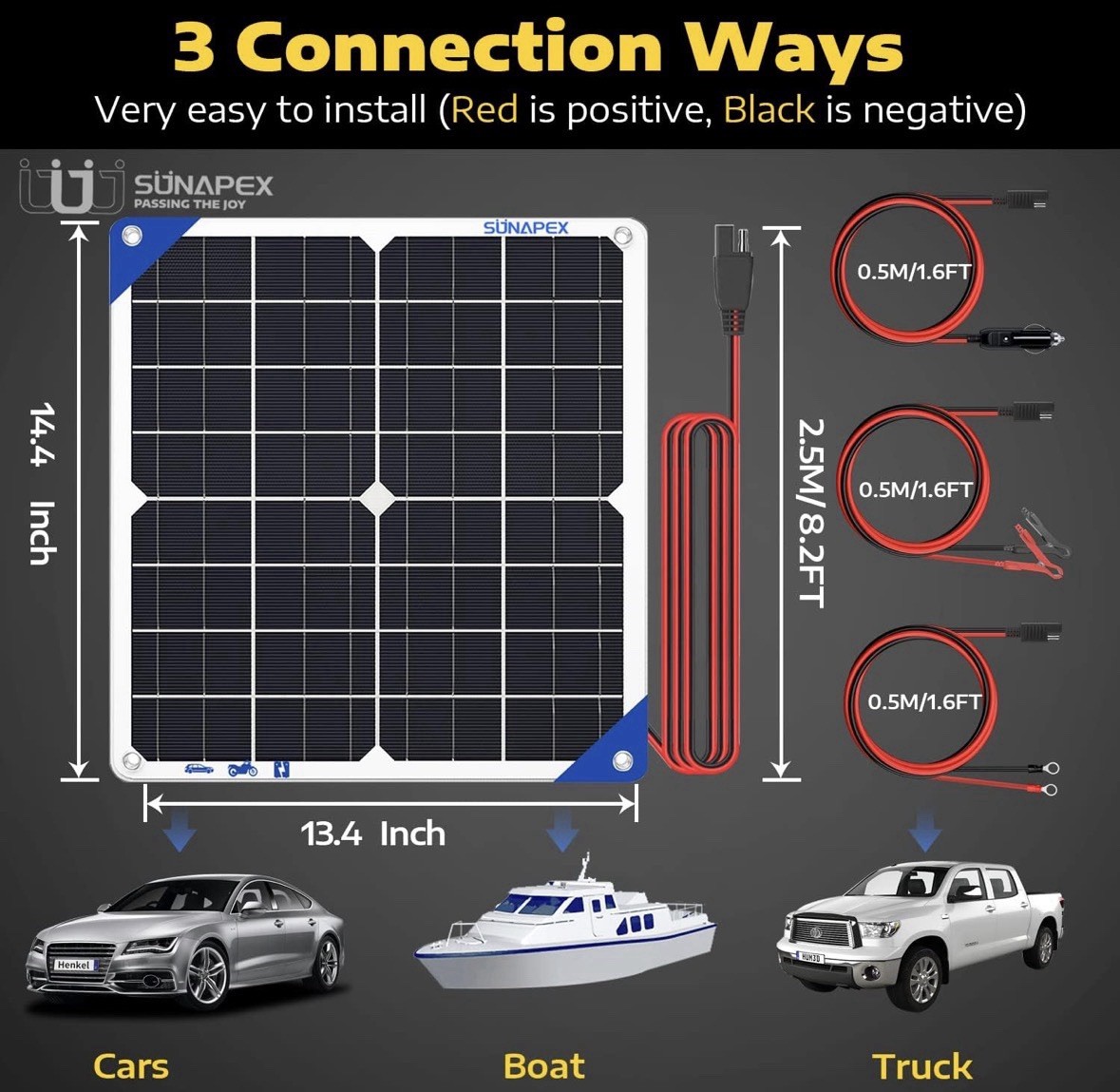 SUNAPEX 12V 20 Watt Solar Trickle Charger Maintainer – Waterproof Solar #168