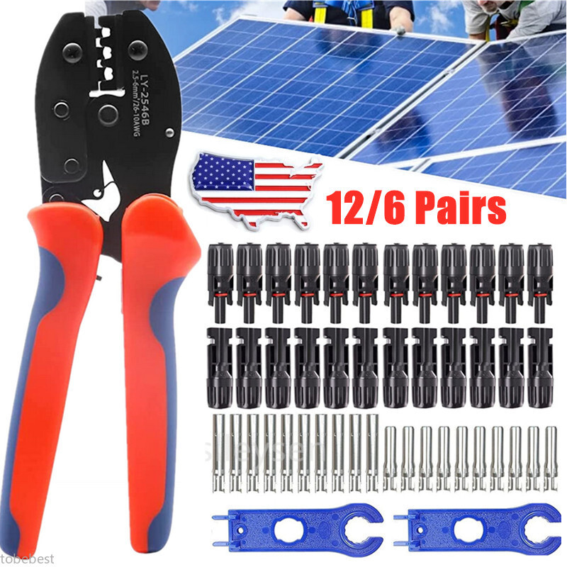 12/6Pairs Solar Panel Cable Wire Connectors Crimper PV Crimping Pliers Tools Set