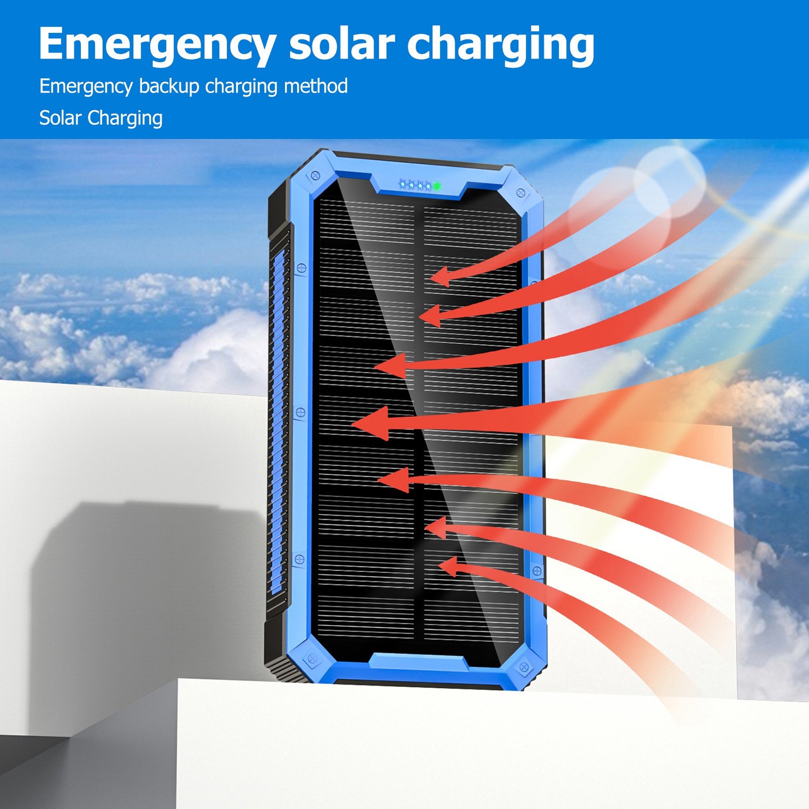 Solar Power Bank 36800mAh 34LEDs 4 USB Output Type C Micro Input Solar External