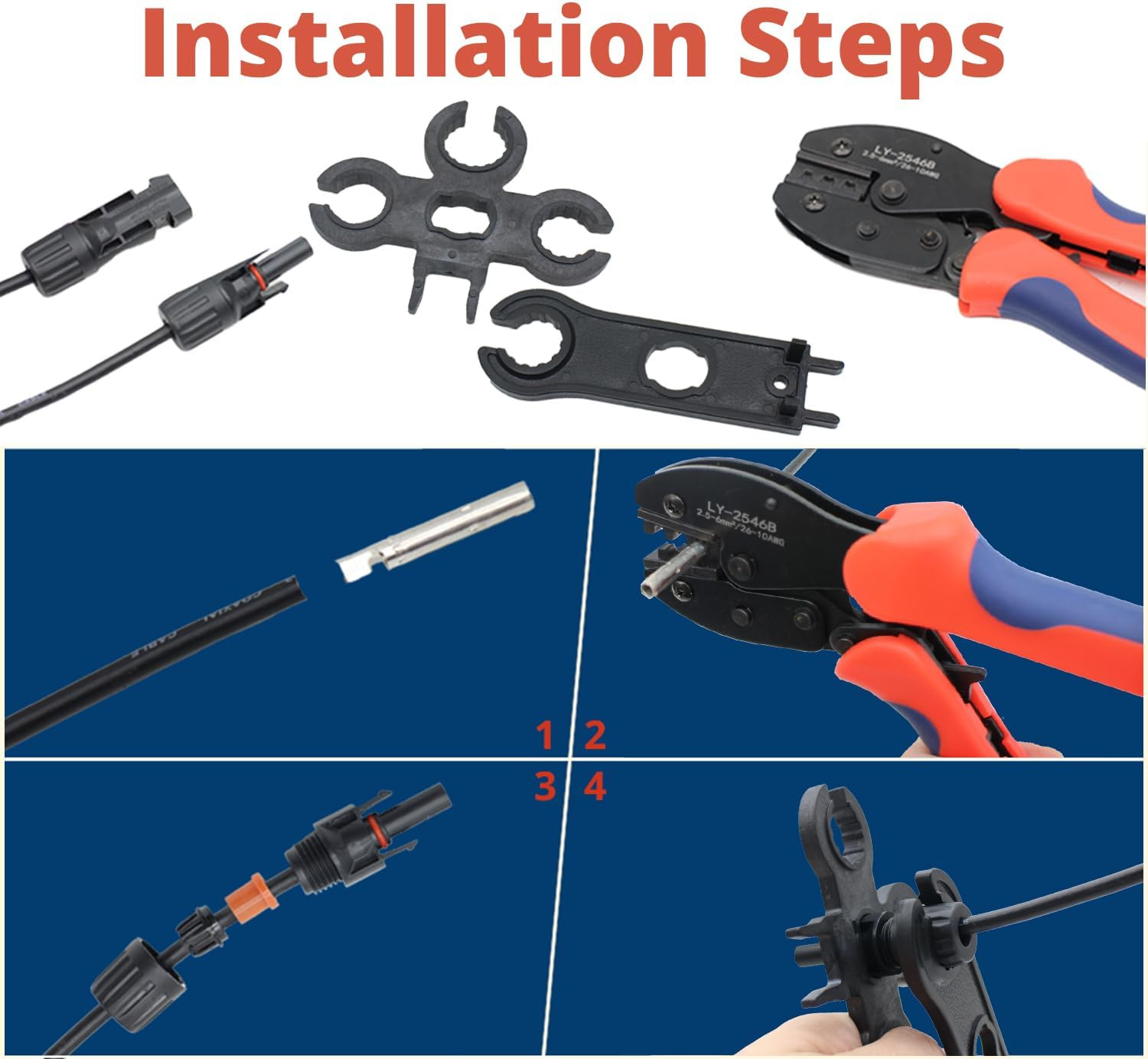MC-4 Connector Kit, Solar Cable Connector Kit, 6 Pairs of Solar Connectors, 2 Sp