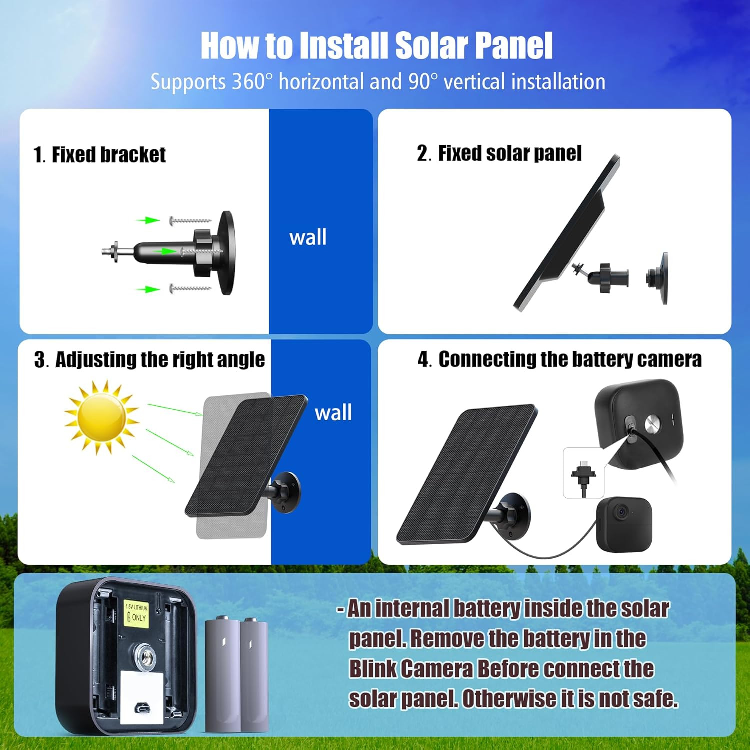4W Solar Charger for Blink Outdoor Camera, USB-C, IP65 Waterproof, 13.1ft Cable