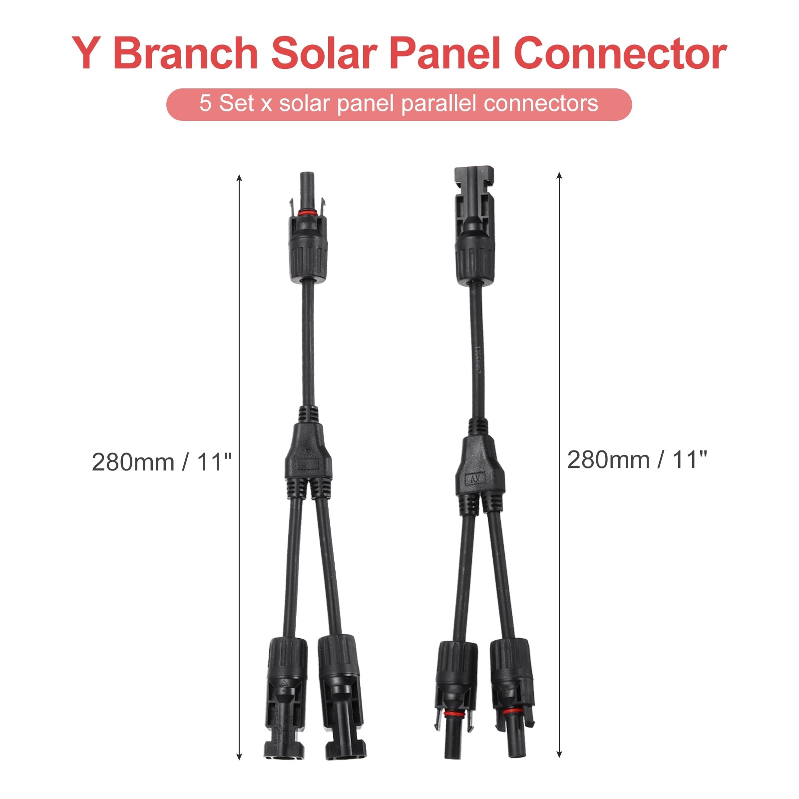 5 Set Solar Panel Connector Y Branch 2 to 1 Parallel Solar Panel Splitter 2 Way