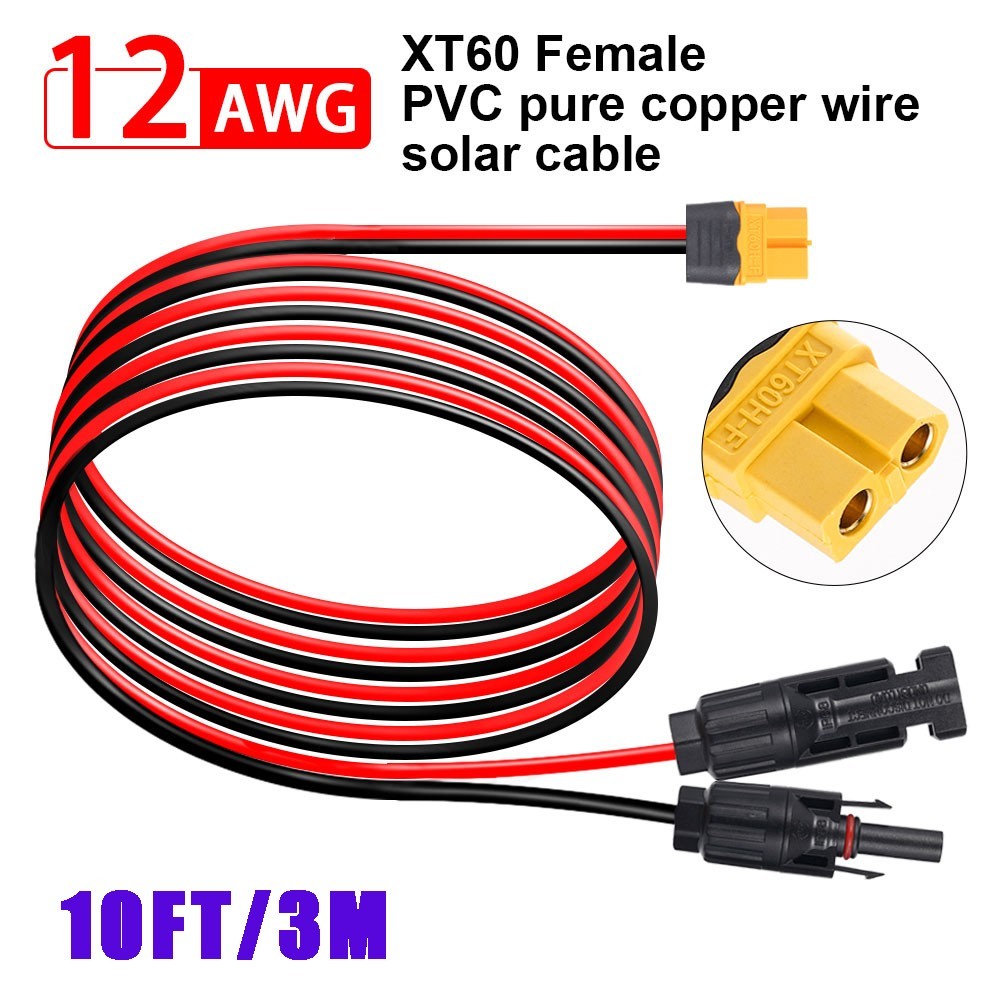 10ft/3m Solar to XT60 Extension Cable for Portable Power Station Solar Panel RV