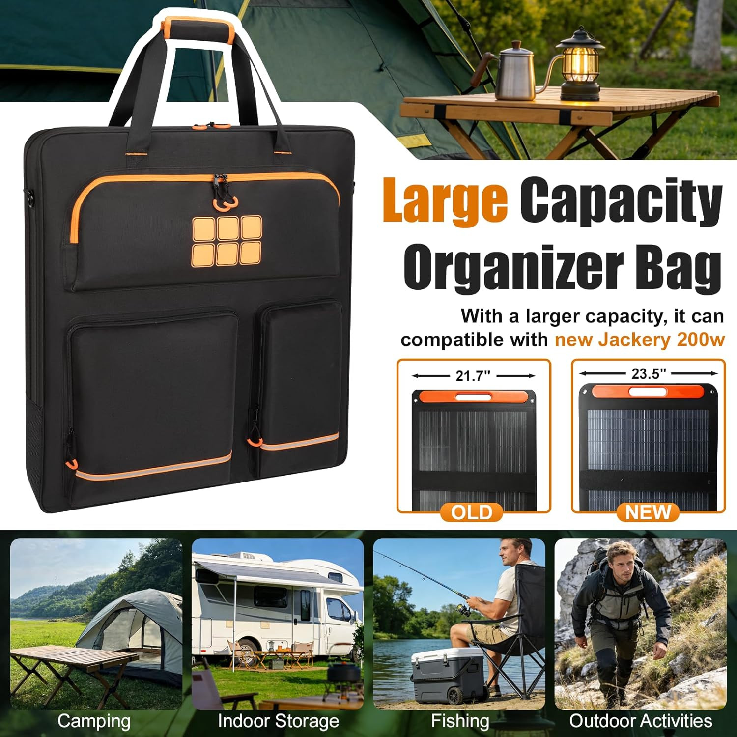 Solar Panel Storage Bag with Orange Lining, Deepened Opening, Zipper with Pull a
